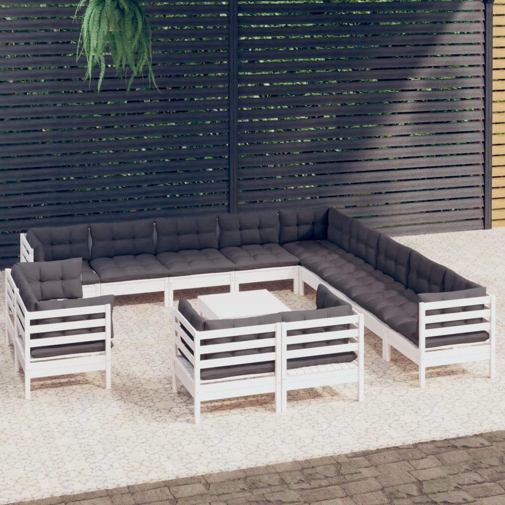 14-delige Loungeset met kussens massief grenenhout wit Tuinsets | Creëer jouw Trendy Thuis | Gratis bezorgd & Retour | Trendy.nl