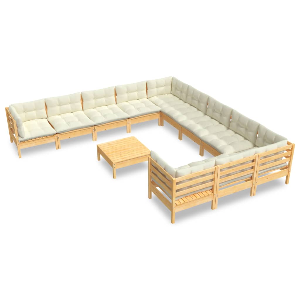 12-delige Loungeset met crèmekleurige kussens grenenhout Tuinsets | Creëer jouw Trendy Thuis | Gratis bezorgd & Retour | Trendy.nl