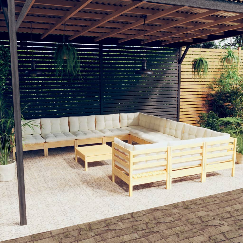 12-delige Loungeset met crèmekleurige kussens grenenhout Tuinsets | Creëer jouw Trendy Thuis | Gratis bezorgd & Retour | Trendy.nl