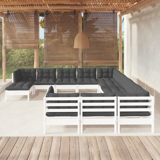 12-delige Loungeset met kussens massief grenenhout wit Tuinsets | Creëer jouw Trendy Thuis | Gratis bezorgd & Retour | Trendy.nl