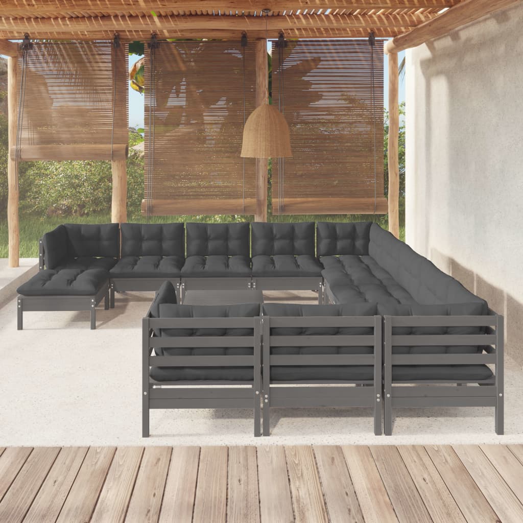 13-delige Loungeset met kussens grenenhout grijs Tuinsets | Creëer jouw Trendy Thuis | Gratis bezorgd & Retour | Trendy.nl