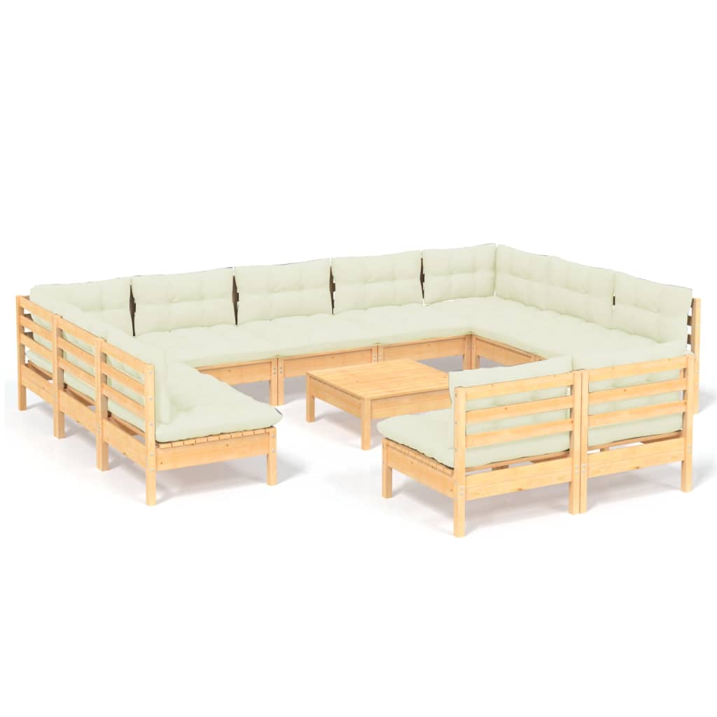 12-delige Loungeset met crèmekleurige kussens grenenhout Tuinsets | Creëer jouw Trendy Thuis | Gratis bezorgd & Retour | Trendy.nl