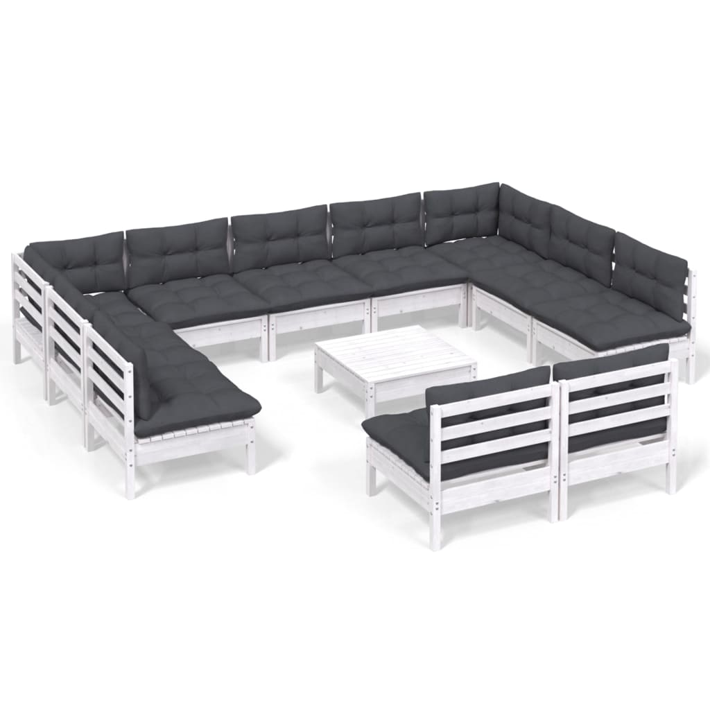 12-delige Loungeset met kussens massief grenenhout wit Tuinsets | Creëer jouw Trendy Thuis | Gratis bezorgd & Retour | Trendy.nl