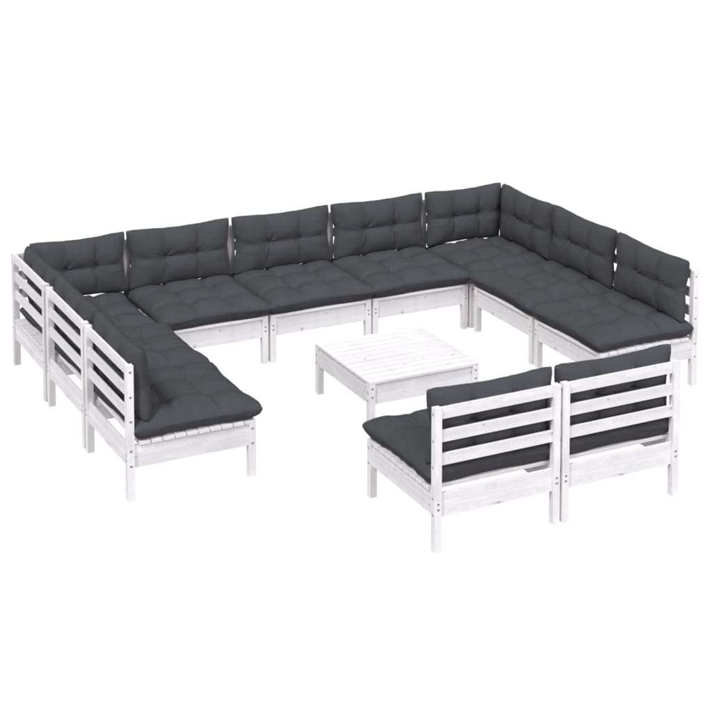 12-delige Loungeset met kussens massief grenenhout wit Tuinsets | Creëer jouw Trendy Thuis | Gratis bezorgd & Retour | Trendy.nl