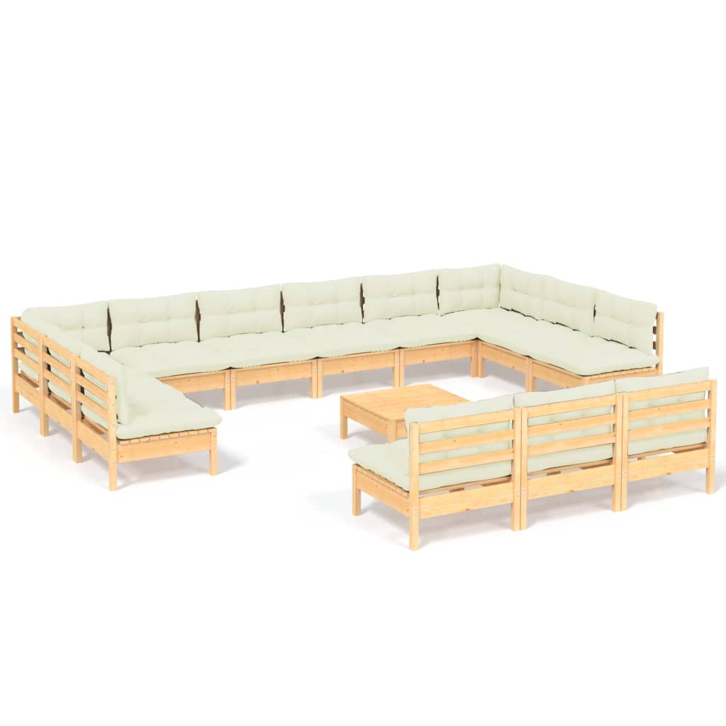 14-delige Loungeset met crèmekleurige kussens grenenhout Tuinsets | Creëer jouw Trendy Thuis | Gratis bezorgd & Retour | Trendy.nl