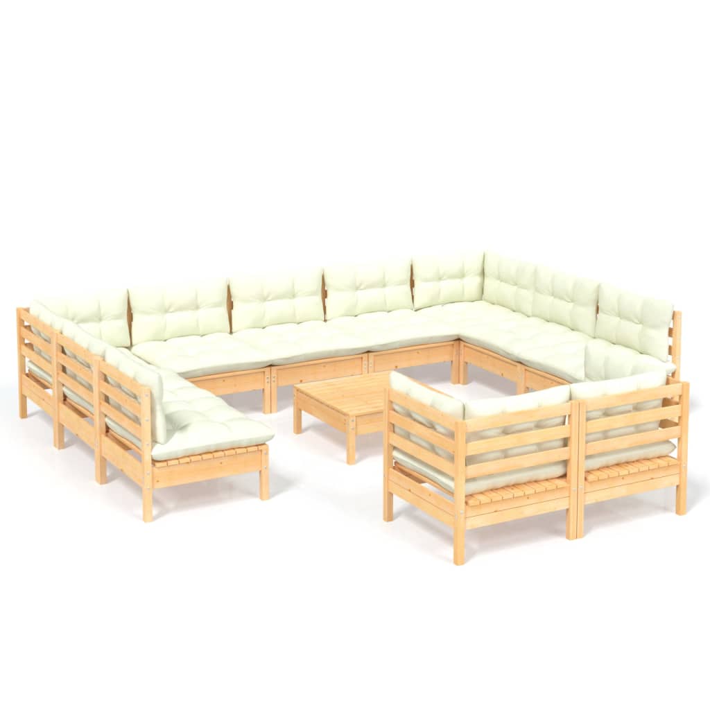 12-delige Loungeset met crèmekleurige kussens grenenhout Tuinsets | Creëer jouw Trendy Thuis | Gratis bezorgd & Retour | Trendy.nl