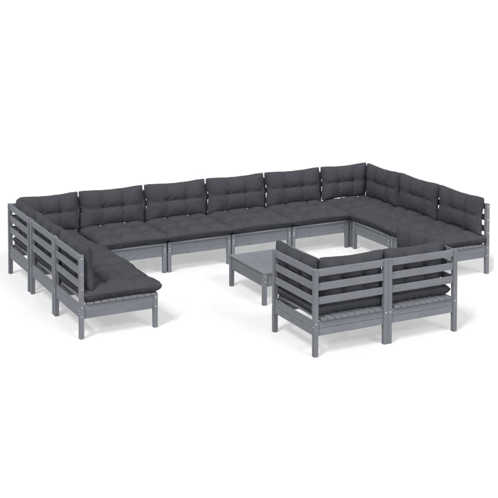 13-delige Loungeset met kussens grenenhout grijs Tuinsets | Creëer jouw Trendy Thuis | Gratis bezorgd & Retour | Trendy.nl