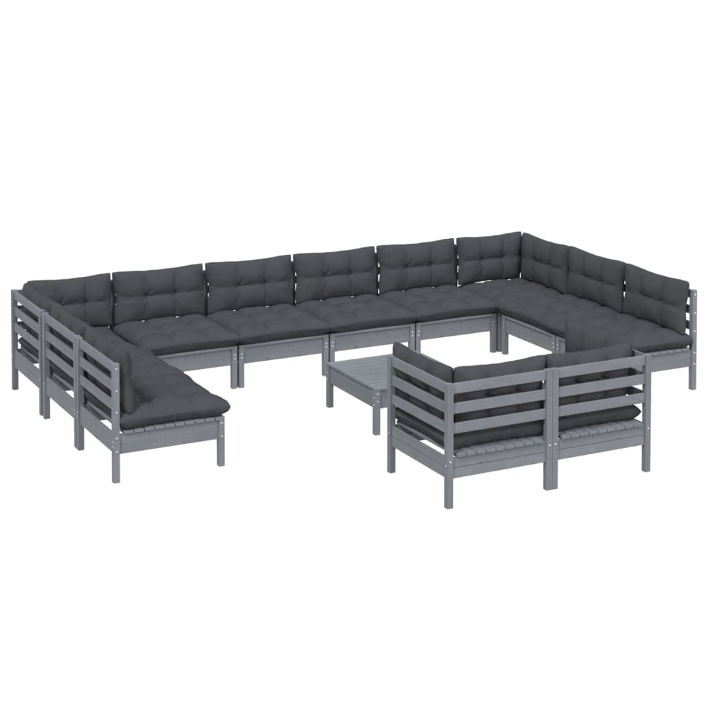 13-delige Loungeset met kussens grenenhout grijs Tuinsets | Creëer jouw Trendy Thuis | Gratis bezorgd & Retour | Trendy.nl