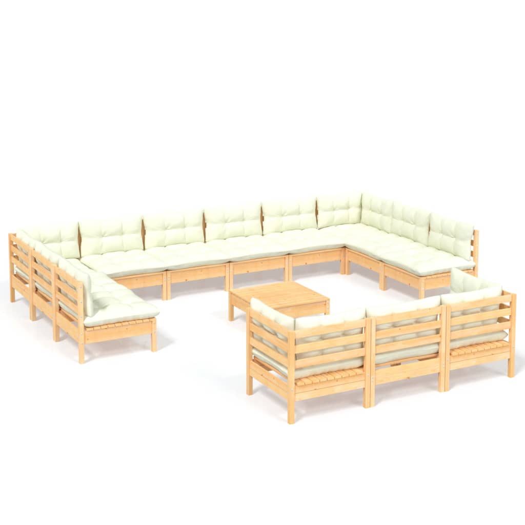 14-delige Loungeset met crèmekleurige kussens grenenhout Tuinsets | Creëer jouw Trendy Thuis | Gratis bezorgd & Retour | Trendy.nl