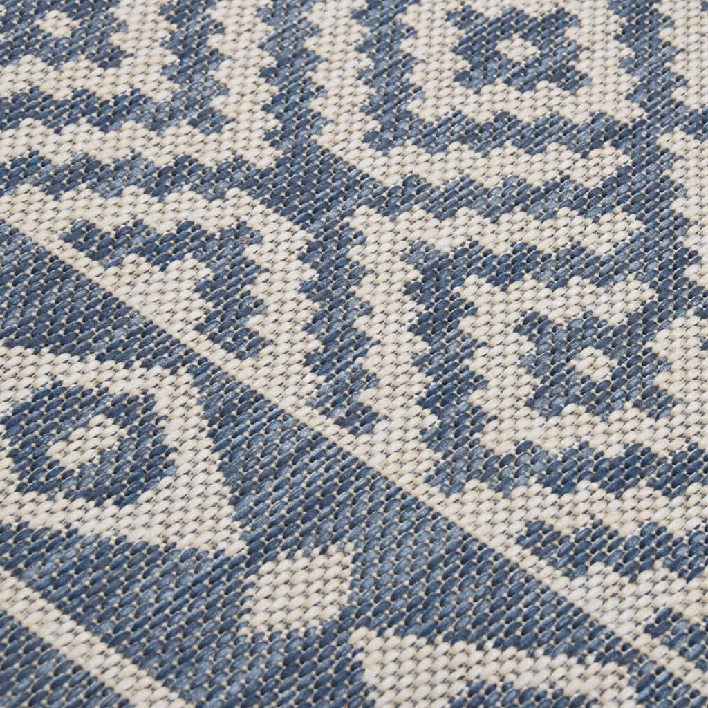 Buitenkleed met patroon platgeweven 100x200 cm blauw