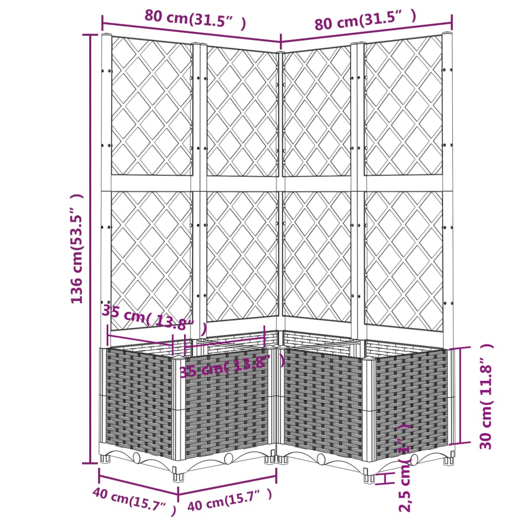 Plantenbak met latwerk 80x80x136 cm polypropeen bruin Bloempotten & plantenbakken | Creëer jouw Trendy Thuis | Gratis bezorgd & Retour | Trendy.nl