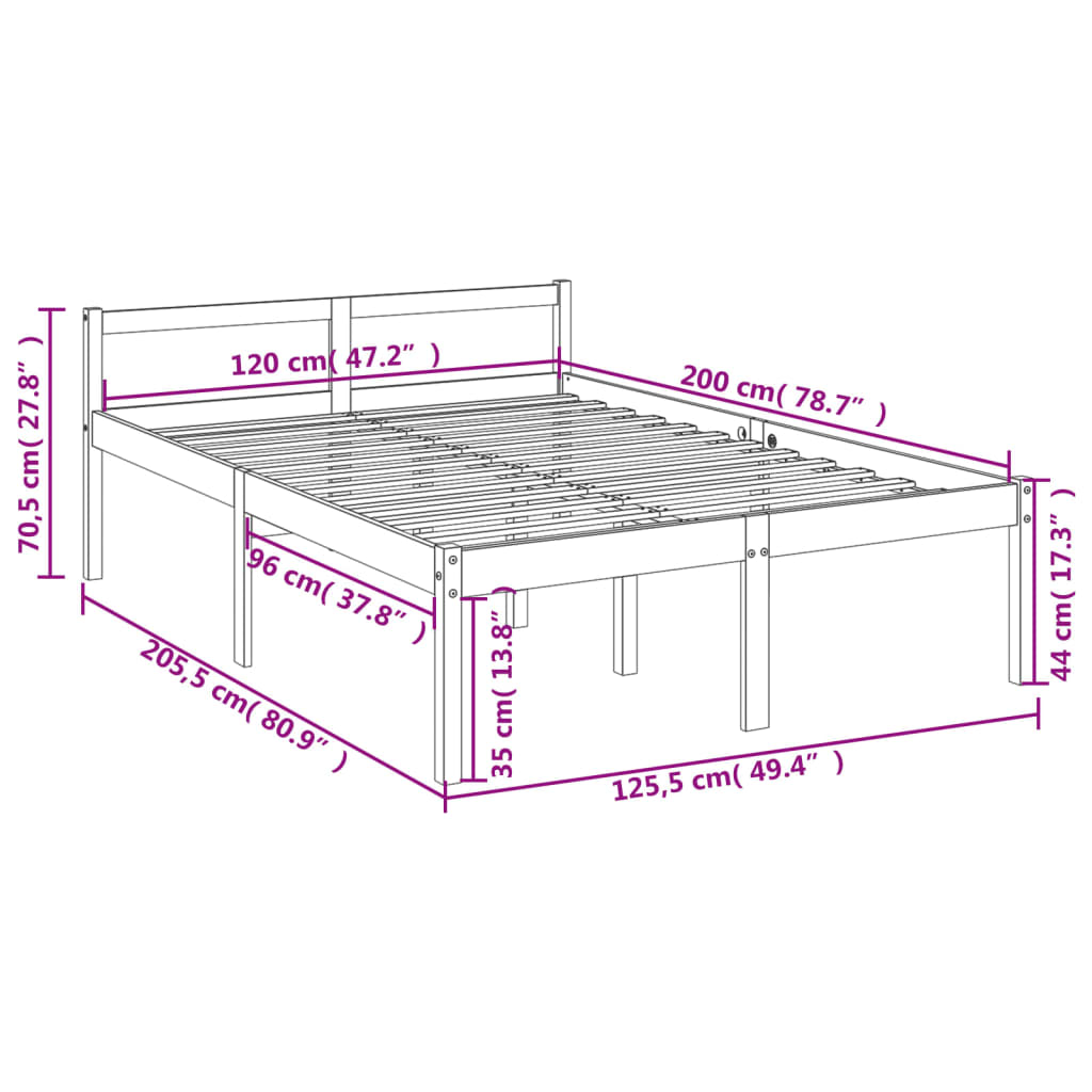 Seniorenbed massief grenenhout grijs 120x200 cm