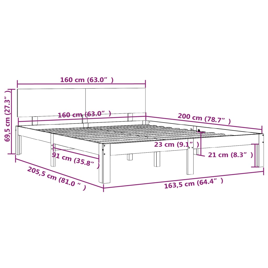 Bedframe massief grenenhout 160x200 cm Bedden & bedframes | Creëer jouw Trendy Thuis | Gratis bezorgd & Retour | Trendy.nl