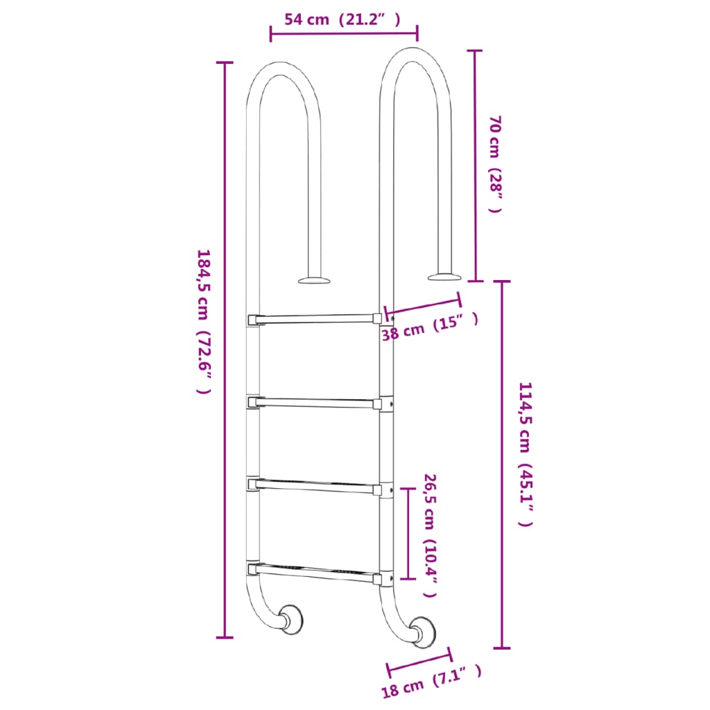 Zwembadladder 54x38x184,5 cm 304 roestvrij staal Zwembadtrappen | Creëer jouw Trendy Thuis | Gratis bezorgd & Retour | Trendy.nl