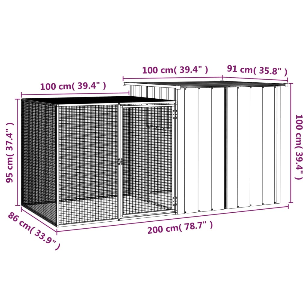 Kippenhok 200x91x100 cm gegalvaniseerd staal antracietkleurig Kooien & hokken | Creëer jouw Trendy Thuis | Gratis bezorgd & Retour | Trendy.nl