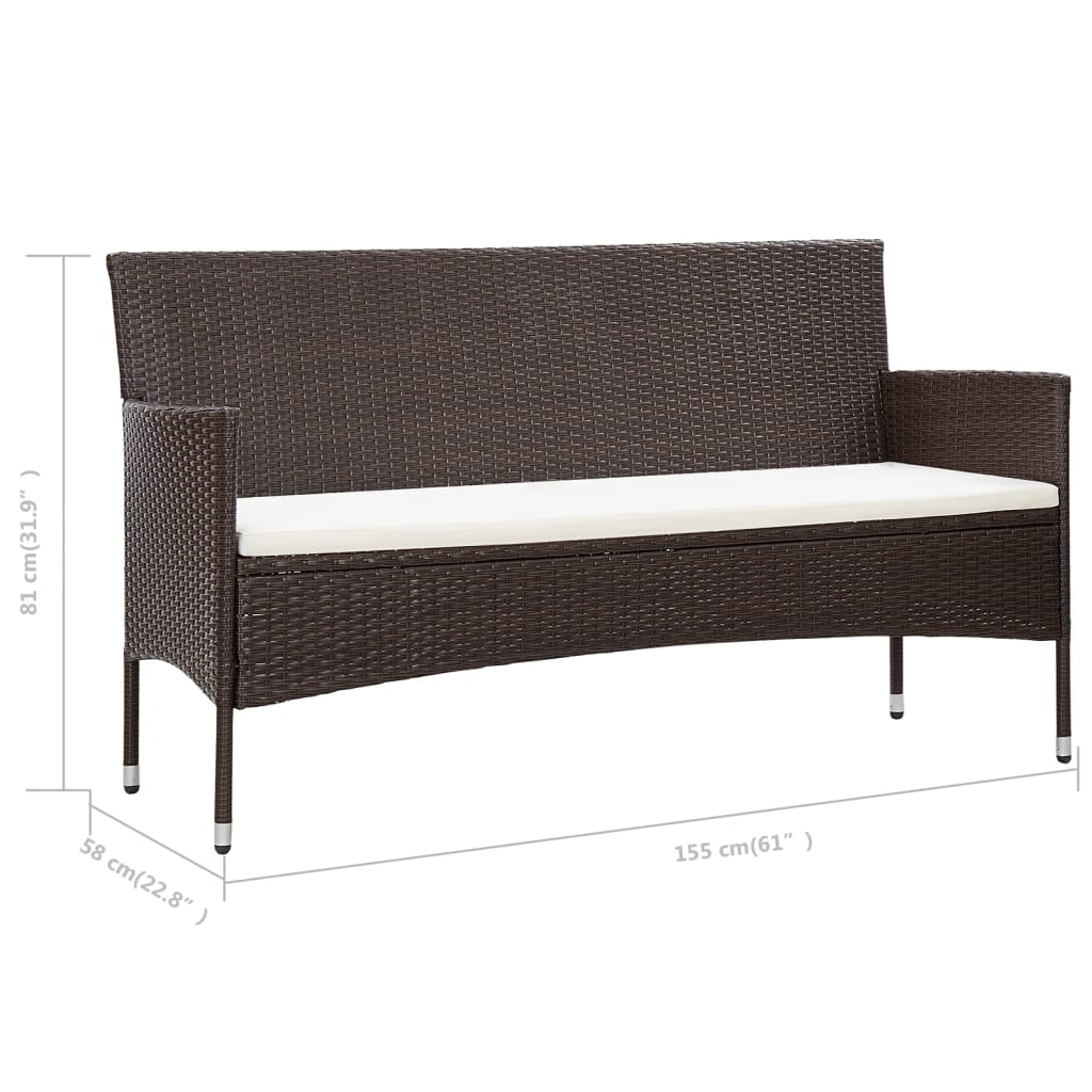 Tuinbank 3-zits met kussens poly rattan bruin Loungebanken | Creëer jouw Trendy Thuis | Gratis bezorgd & Retour | Trendy.nl