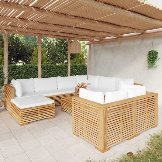 10-delige Loungeset met kussens massief teakhout Tuinsets | Creëer jouw Trendy Thuis | Gratis bezorgd & Retour | Trendy.nl