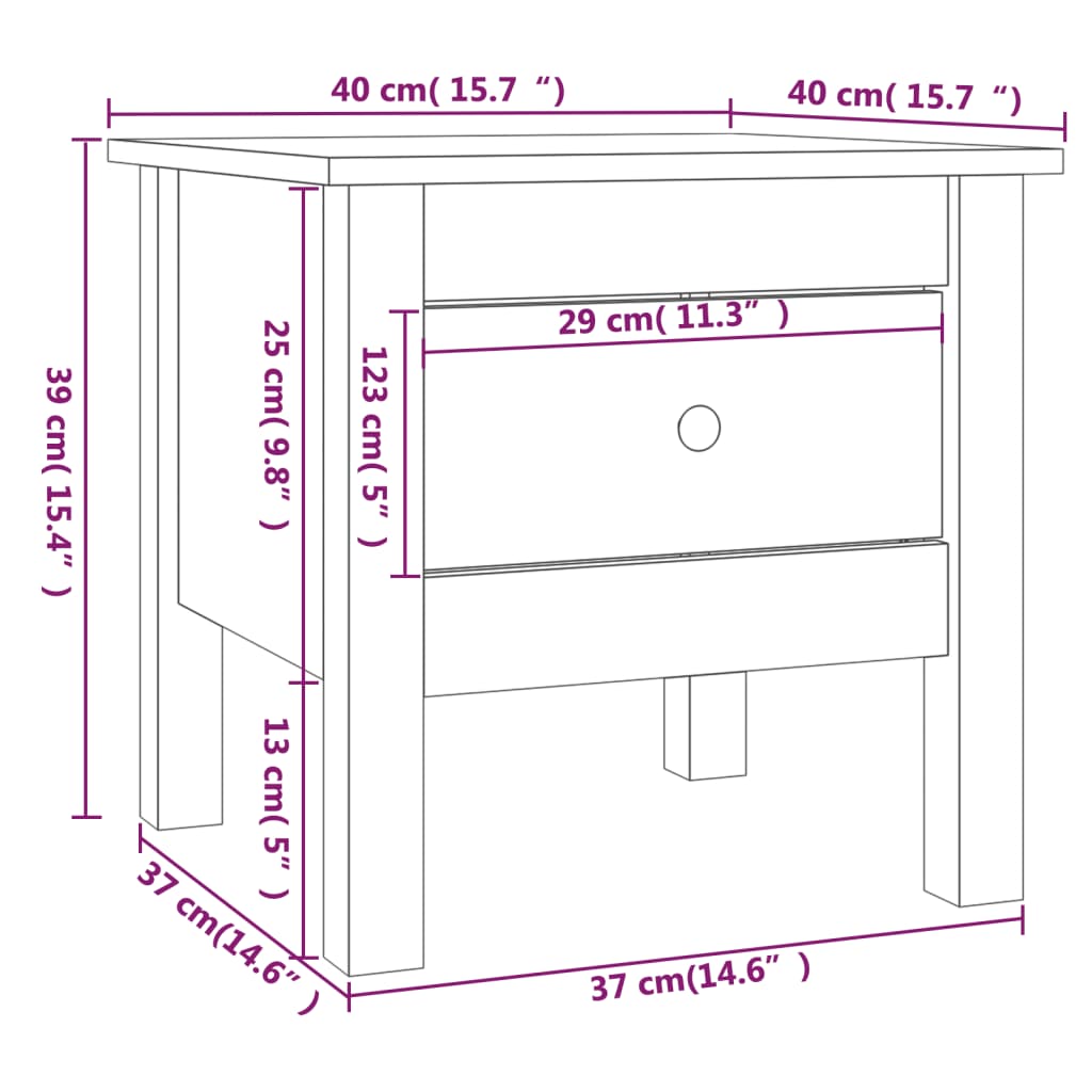 Bijzettafel 40x40x39 cm massief grenenhout wit