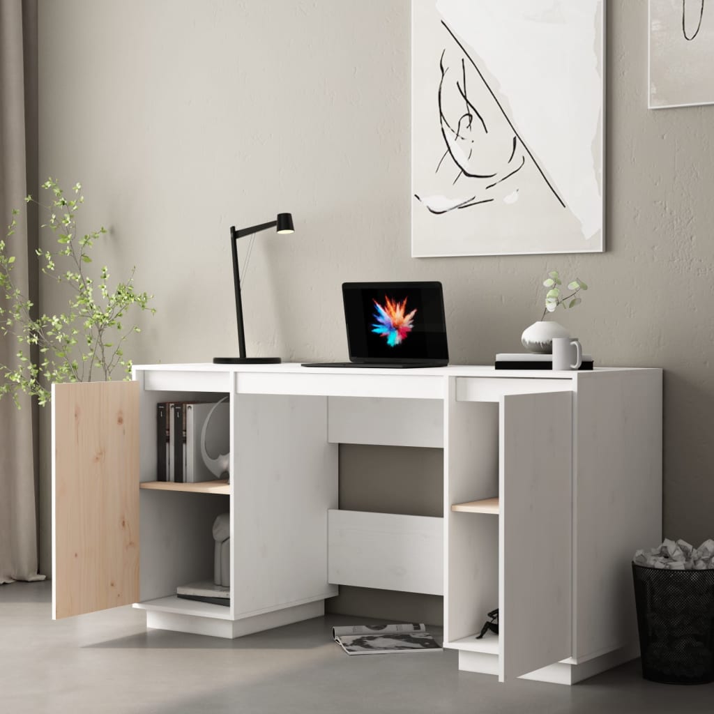 Bureau 140x50x75 cm massief grenenhout wit Bureaus | Creëer jouw Trendy Thuis | Gratis bezorgd & Retour | Trendy.nl