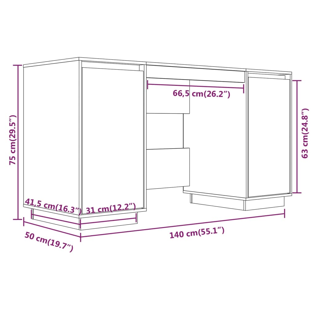 Bureau 140x50x75 cm massief grenenhout wit Bureaus | Creëer jouw Trendy Thuis | Gratis bezorgd & Retour | Trendy.nl