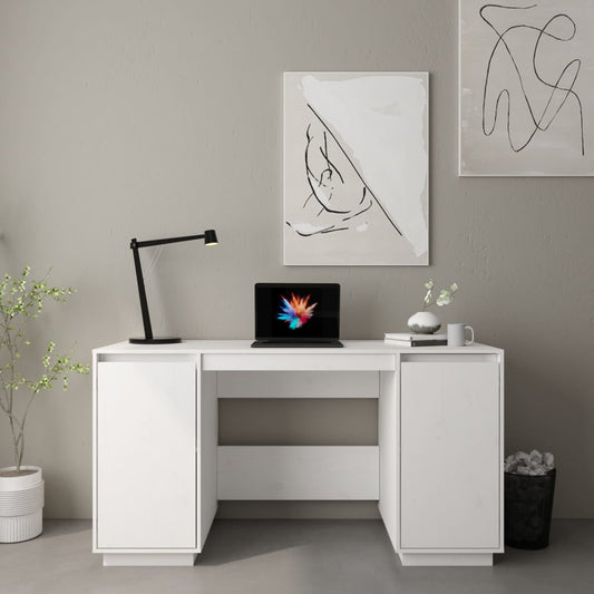 Bureau 140x50x75 cm massief grenenhout wit Bureaus | Creëer jouw Trendy Thuis | Gratis bezorgd & Retour | Trendy.nl