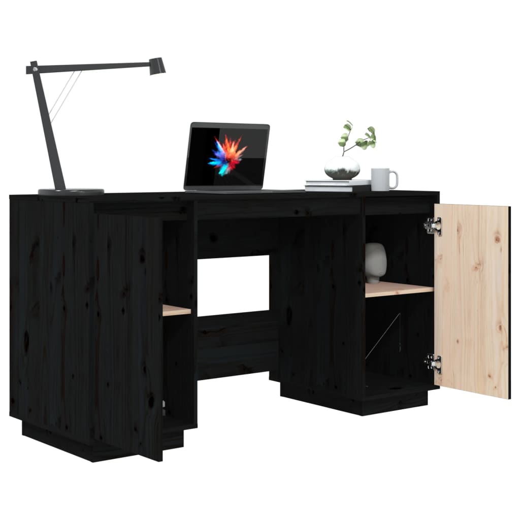 Bureau 140x50x75 cm massief grenenhout zwart Bureaus | Creëer jouw Trendy Thuis | Gratis bezorgd & Retour | Trendy.nl