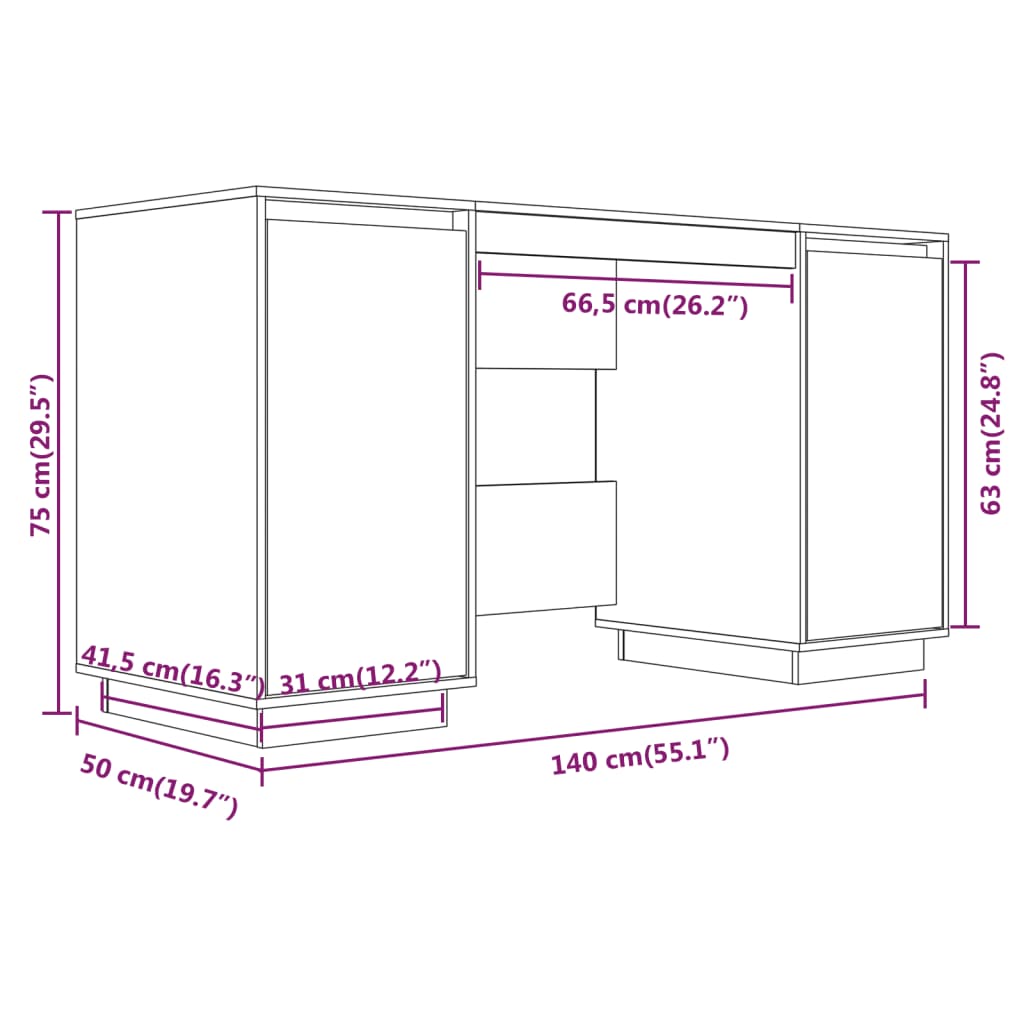 Bureau 140x50x75 cm massief grenenhout zwart Bureaus | Creëer jouw Trendy Thuis | Gratis bezorgd & Retour | Trendy.nl