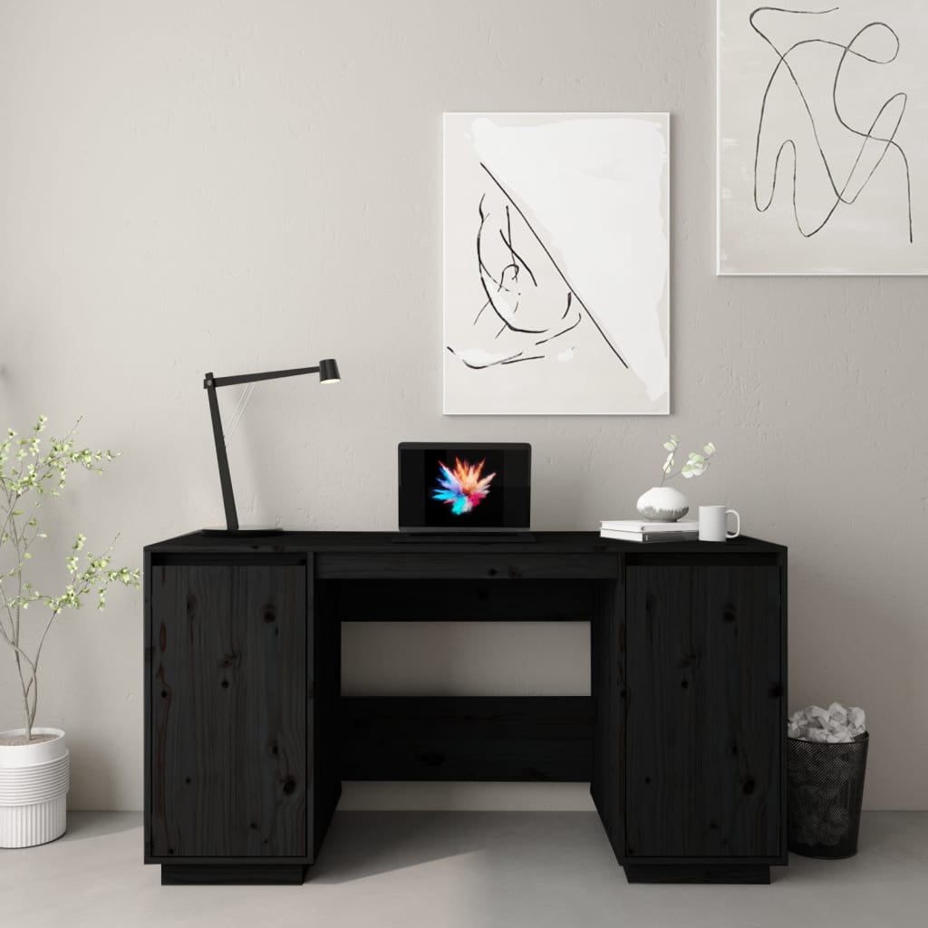 Bureau 140x50x75 cm massief grenenhout zwart Bureaus | Creëer jouw Trendy Thuis | Gratis bezorgd & Retour | Trendy.nl