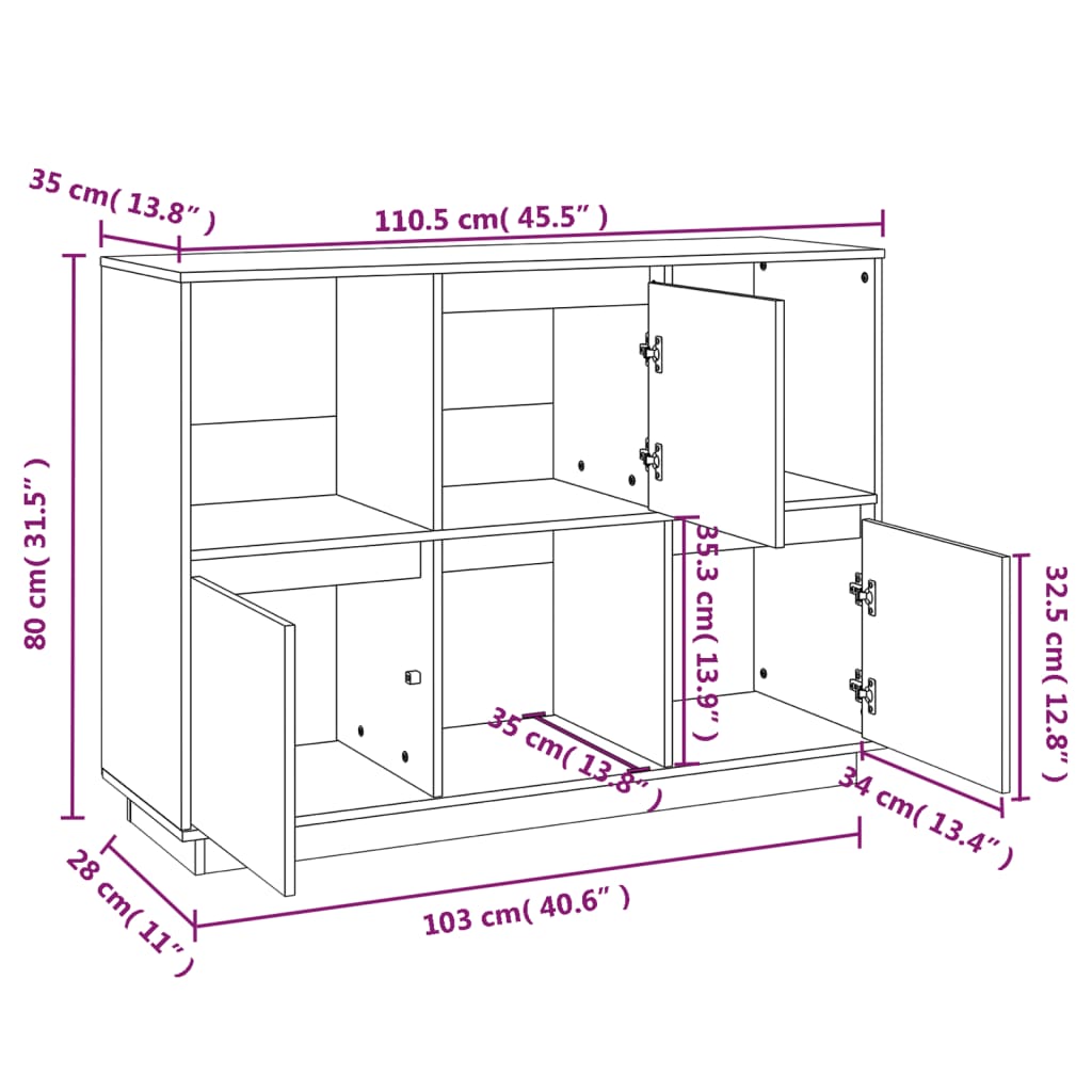 Dressoir 110,5x35x80 cm massief grenenhout Dressoirs & buffetkasten | Creëer jouw Trendy Thuis | Gratis bezorgd & Retour | Trendy.nl