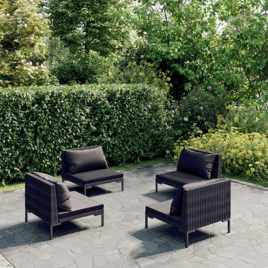 4-delige Loungeset met kussens poly rattan donkergrijs Tuinsets | Creëer jouw Trendy Thuis | Gratis bezorgd & Retour | Trendy.nl