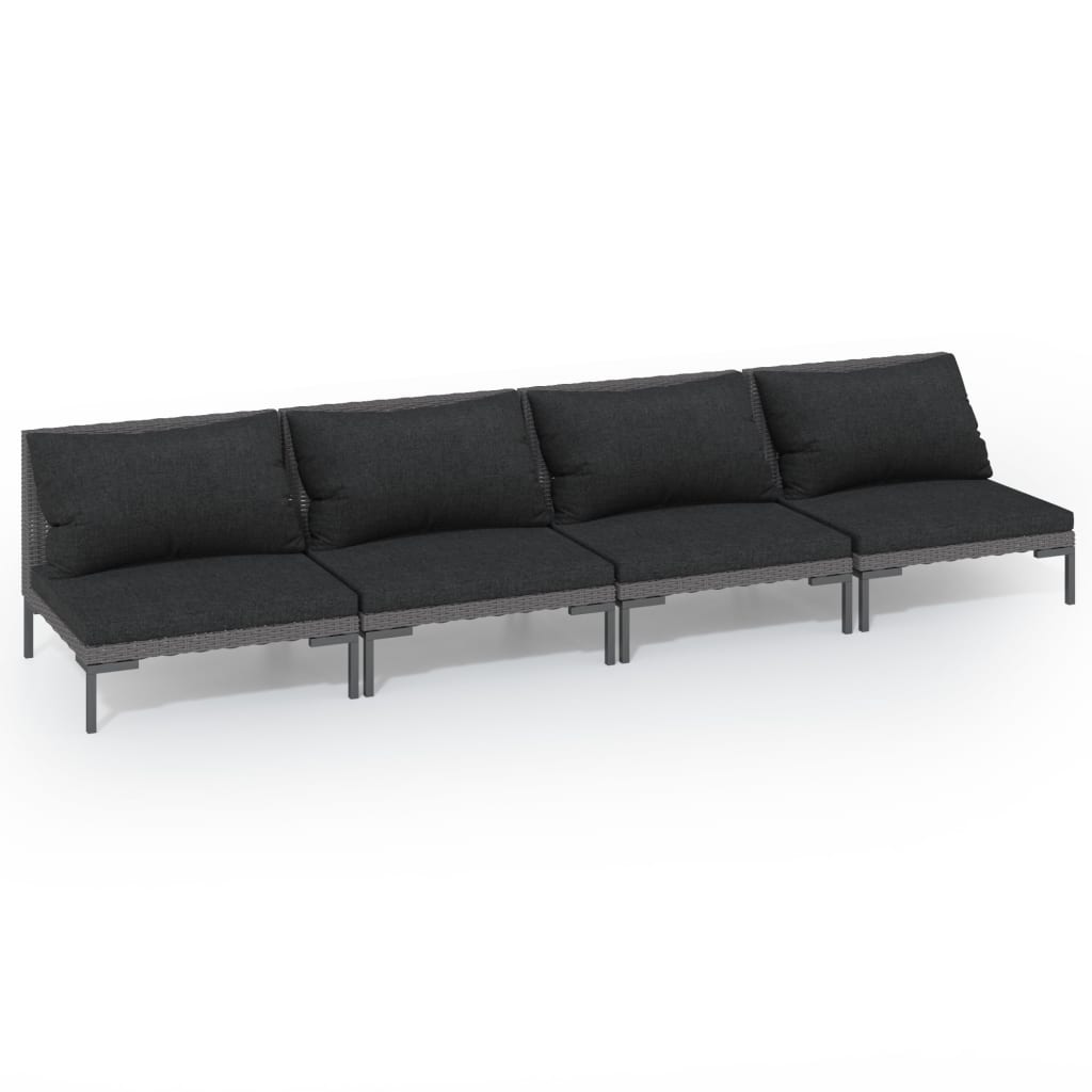 4-delige Loungeset met kussens poly rattan donkergrijs Tuinsets | Creëer jouw Trendy Thuis | Gratis bezorgd & Retour | Trendy.nl