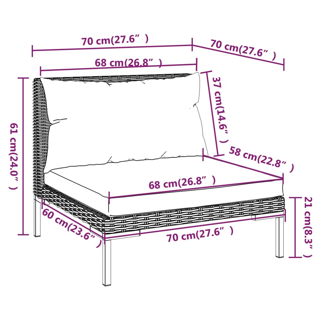 4-delige Loungeset met kussens poly rattan donkergrijs Tuinsets | Creëer jouw Trendy Thuis | Gratis bezorgd & Retour | Trendy.nl