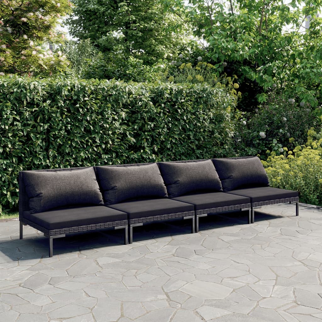 4-delige Loungeset met kussens poly rattan donkergrijs Tuinsets | Creëer jouw Trendy Thuis | Gratis bezorgd & Retour | Trendy.nl