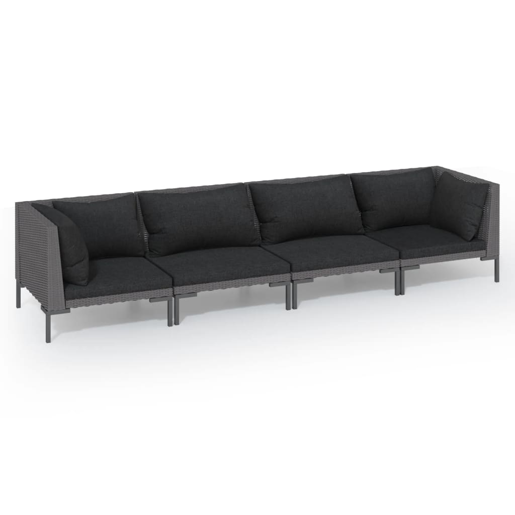 4-delige Loungeset met kussens poly rattan donkergrijs Tuinsets | Creëer jouw Trendy Thuis | Gratis bezorgd & Retour | Trendy.nl