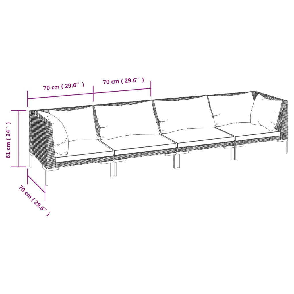 4-delige Loungeset met kussens poly rattan donkergrijs Tuinsets | Creëer jouw Trendy Thuis | Gratis bezorgd & Retour | Trendy.nl