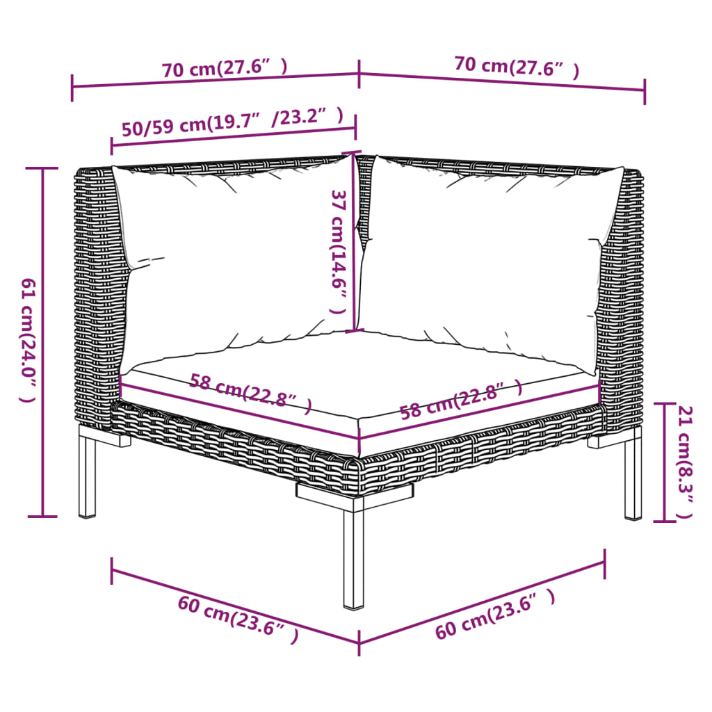 4-delige Loungeset met kussens poly rattan donkergrijs Tuinsets | Creëer jouw Trendy Thuis | Gratis bezorgd & Retour | Trendy.nl