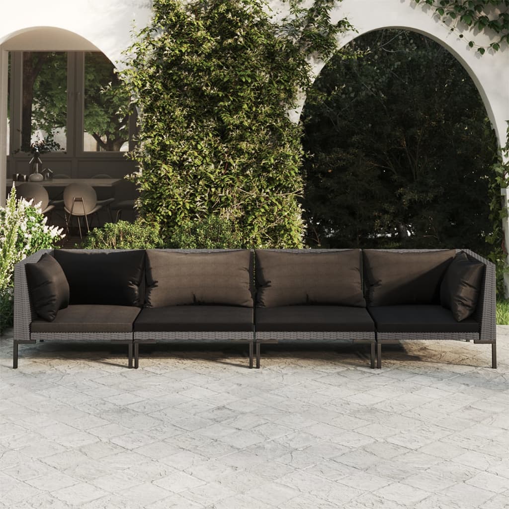 4-delige Loungeset met kussens poly rattan donkergrijs Tuinsets | Creëer jouw Trendy Thuis | Gratis bezorgd & Retour | Trendy.nl