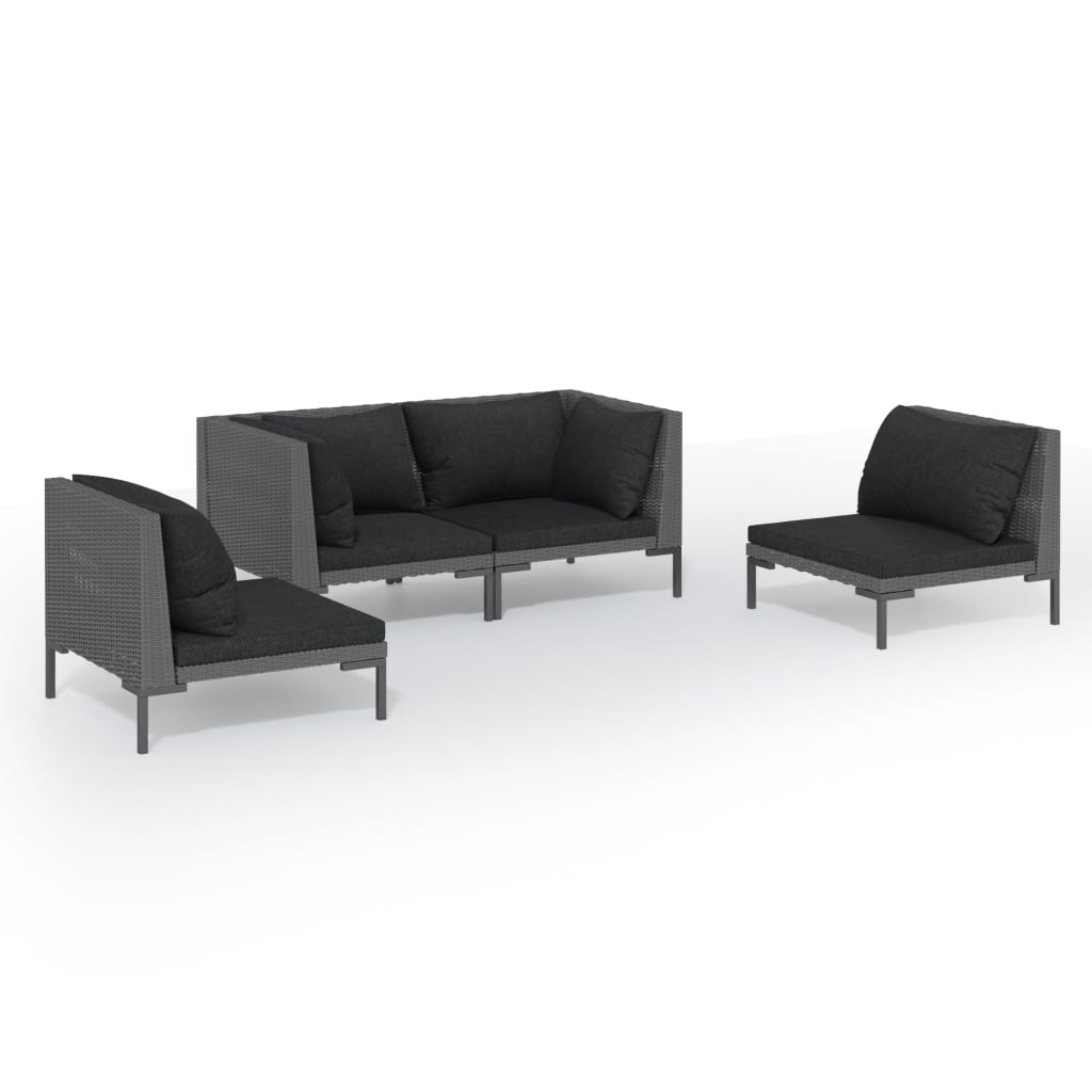 4-delige Loungeset met kussens poly rattan donkergrijs Tuinsets | Creëer jouw Trendy Thuis | Gratis bezorgd & Retour | Trendy.nl