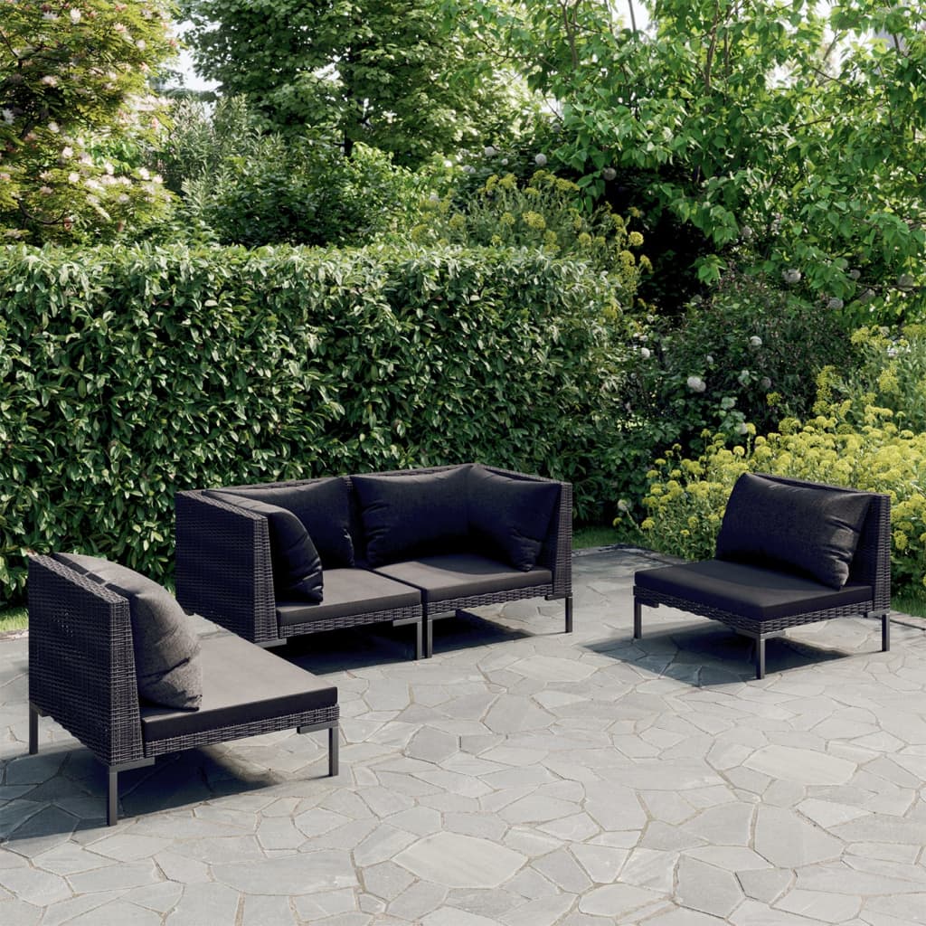 4-delige Loungeset met kussens poly rattan donkergrijs Tuinsets | Creëer jouw Trendy Thuis | Gratis bezorgd & Retour | Trendy.nl