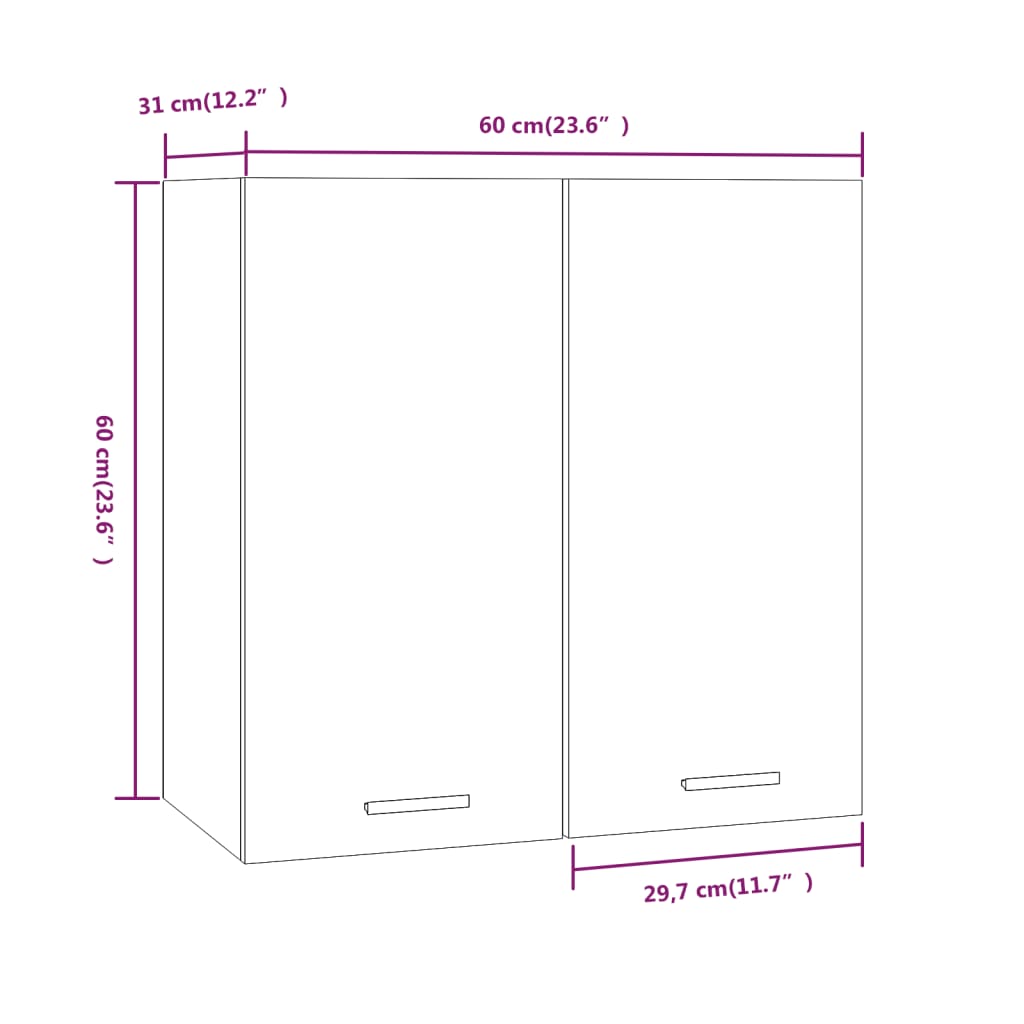 Wandkast hangend 60x31x60 cm bewerkt hout grijs sonoma eiken Keukenkasten | Creëer jouw Trendy Thuis | Gratis bezorgd & Retour | Trendy.nl