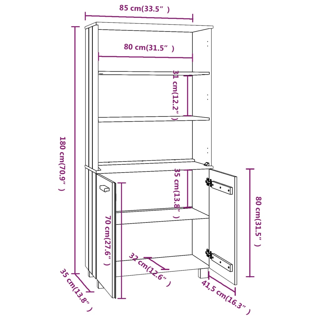 Hoge kast HAMAR massief grenenhout honingbruin Dressoirs & buffetkasten | Creëer jouw Trendy Thuis | Gratis bezorgd & Retour | Trendy.nl