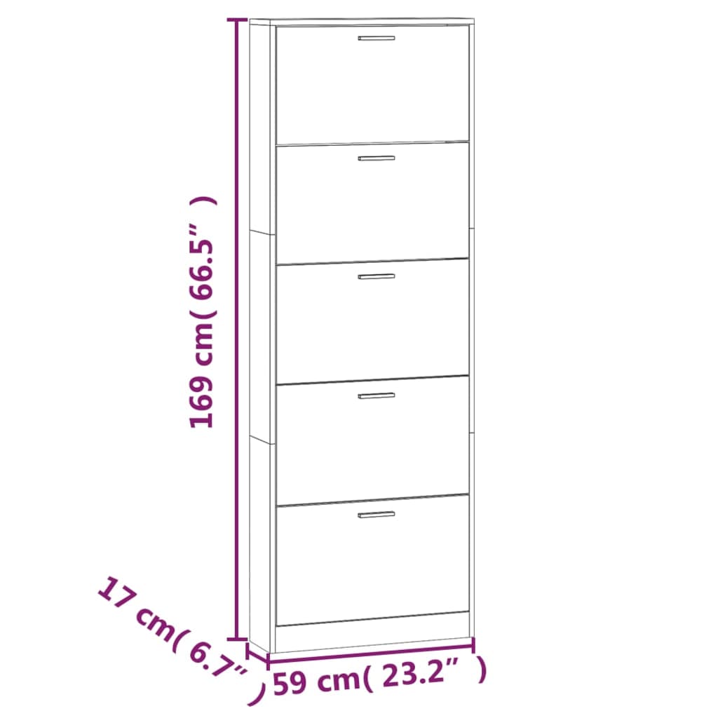 Schoenenkast 59x17x169 cm bewerkt hout hoogglans wit