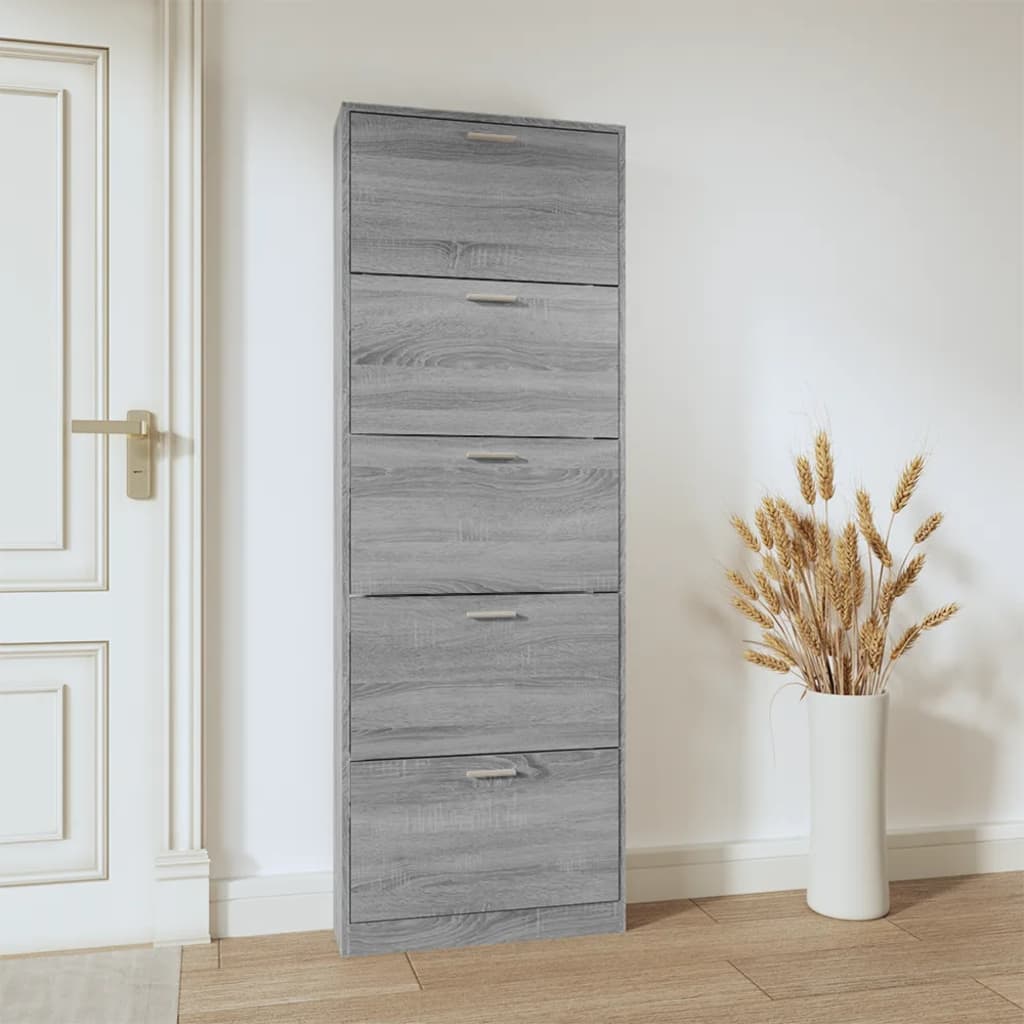 Schoenenkast 59x17x169 cm bewerkt hout grijs sonoma eikenkleur