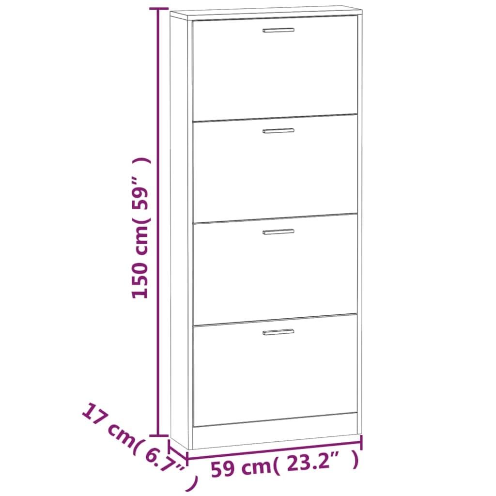 Schoenenkast 59x17x150 cm bewerkt hout hoogglans wit Schoenenrekken | Creëer jouw Trendy Thuis | Gratis bezorgd & Retour | Trendy.nl