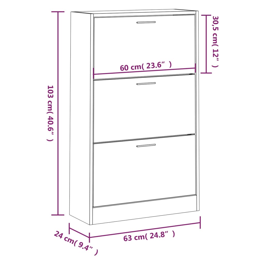 Schoenenkast 63x24x103 cm bewerkt hout zwart Schoenenrekken | Creëer jouw Trendy Thuis | Gratis bezorgd & Retour | Trendy.nl