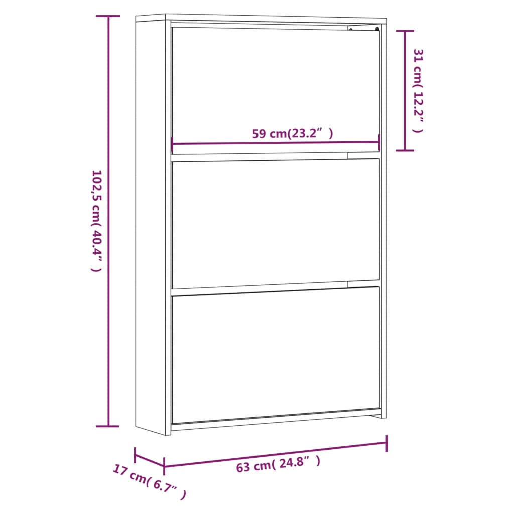 Schoenenkast met spiegel 3-laags 63x17x102,5 cm betongrijs