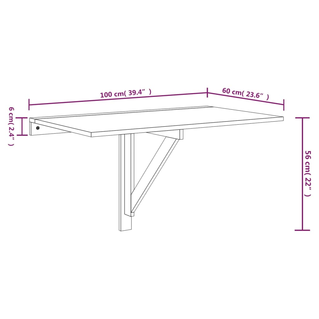 Wandtafel inklapbaar 100x60x56 cm bewerkt hout bruineiken Klaptafels | Creëer jouw Trendy Thuis | Gratis bezorgd & Retour | Trendy.nl