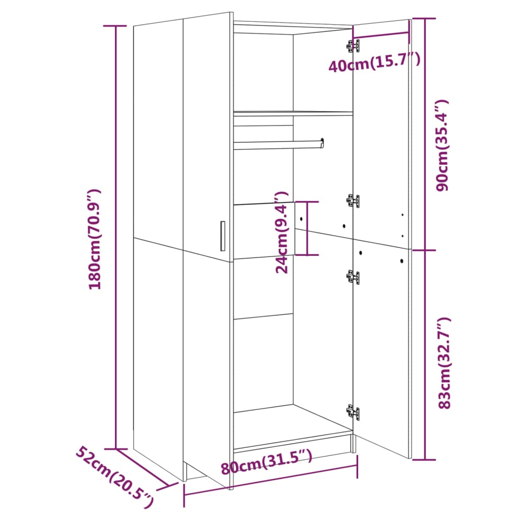 Kledingkast 80x52x180 cm bewerkt hout gerookt eikenkleurig Kledingkasten | Creëer jouw Trendy Thuis | Gratis bezorgd & Retour | Trendy.nl