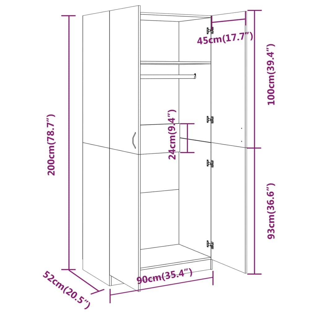 Kledingkast 90x52x200 cm bewerkt hout gerookt eikenkleurig Kledingkasten | Creëer jouw Trendy Thuis | Gratis bezorgd & Retour | Trendy.nl