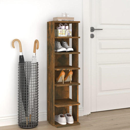 Schoenenrek 27,5x27x102 cm bewerkt hout gerookt eikenkleurig Schoenenrekken | Creëer jouw Trendy Thuis | Gratis bezorgd & Retour | Trendy.nl